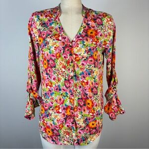 ❤️ Maison Jules Vibrant Floral Button-Up Blouse M